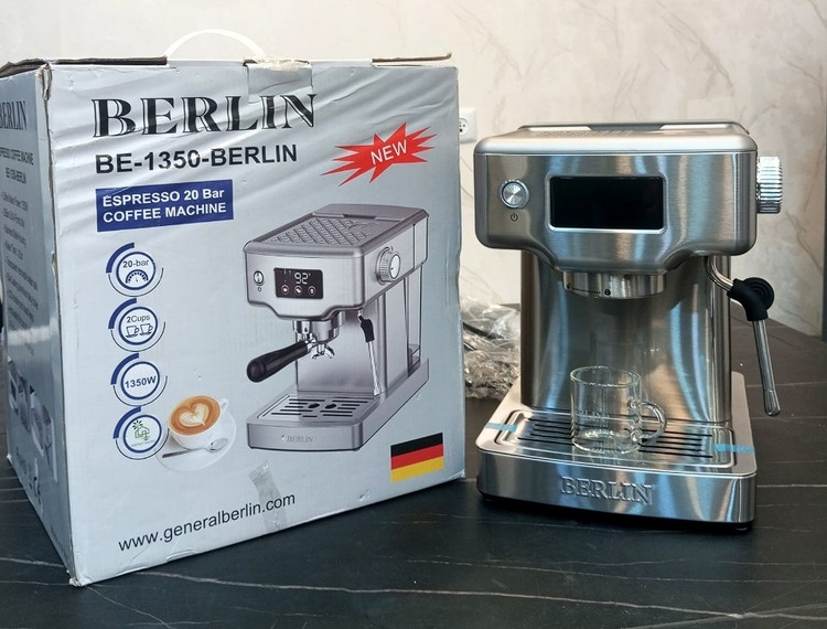 اسپرسو ساز برلین|Berlinمدل BE1350 ظرفیت ۱.۸ لیتر با فیلتر استیل ضد زنگ|تاج شاپینگ